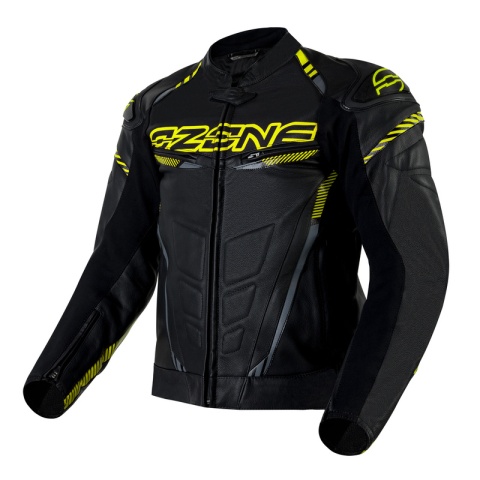 KURTKA SKÓRZANA OZONE RS600 BLACK/FLUO YELLOW 50