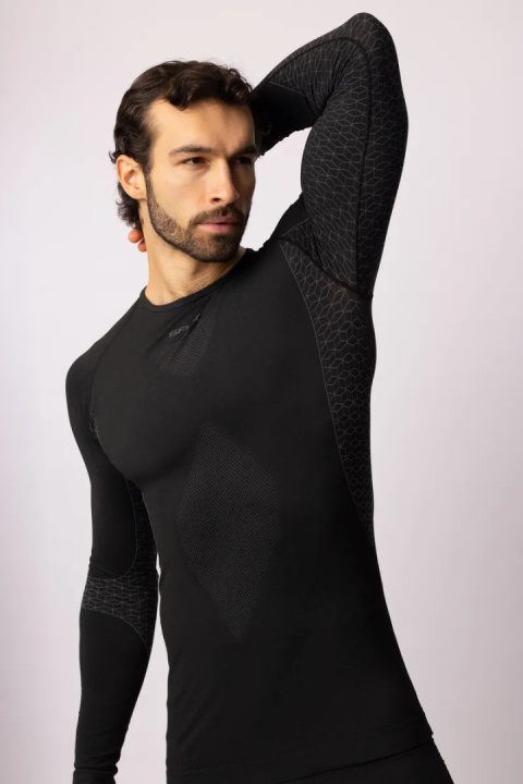 Spaio Męska koszulka termoaktywna z długim rękawem czarno szara Breeze M