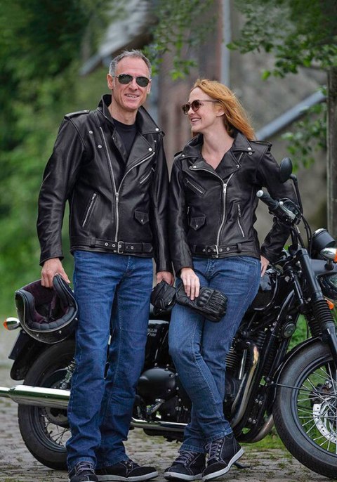 Kurtka motocyklowa skórzana męska BUSE Lancaster niebieska 103731