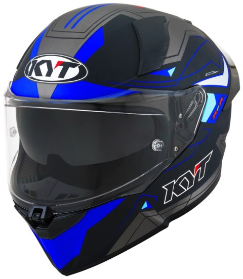 Kask Motocyklowy KYT R2R LED matowy czarny/niebieski ECE 22-06