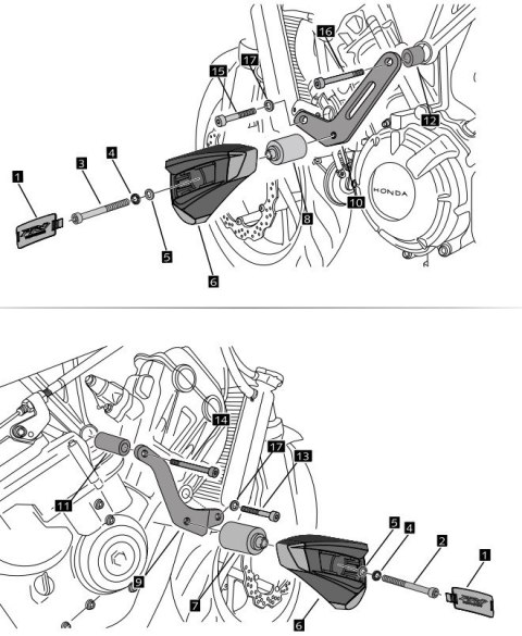 Crash pady PUIG do Honda CB650R E-Clutch 24-25 (wersja PRO)