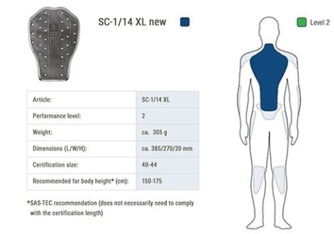 OCHRANIACZ PLECÓW SAS-TEC LEVEL 2 BLACK XL (1 SZT.) 385/270/20MM