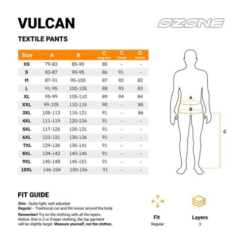 SPODNIE MOTOCYKLOWE TEKSTYLNE OZONE VULCAN BLACK (KRÓTKA NOGAWKA) 3XL