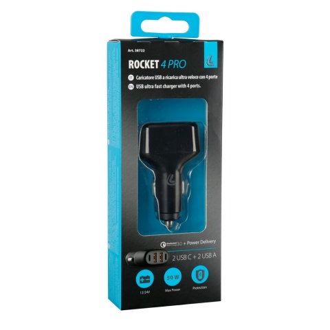Rocket 4 Pro, ładowarka z 4-portami USB - PD / QC 3.0 - 50 W - 12/24 V