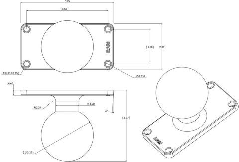 Głowica obrotowa o średnicy 2.25" o podstawie prostokątnej.