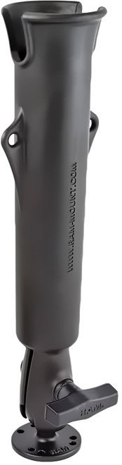 Uchwyt do wędek w kształcie tuby z okrągłą podstawą montażową.