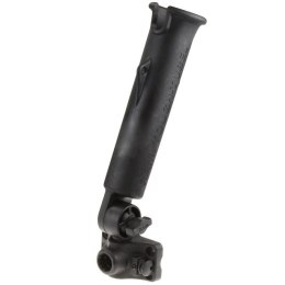 Uchwyt do wędek w kształcie tuby z podstawą montażową do montażu na powierzchni płaskiej.