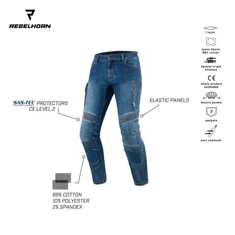 SPODNIE JEANS REBELHORN VANDAL DENIM WASHED BLUE