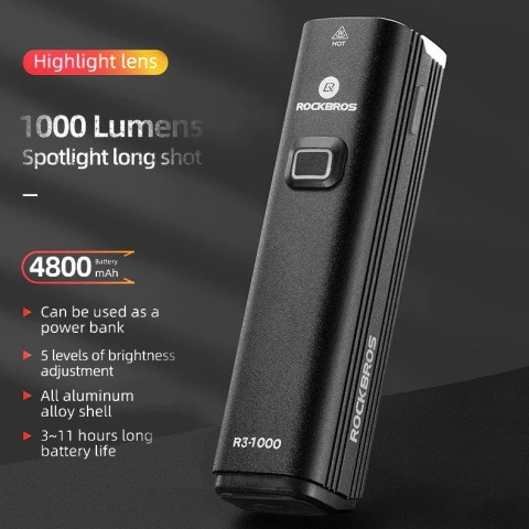 ROCKBROS Lampka rowerowa przednia 1000LM (R31000)