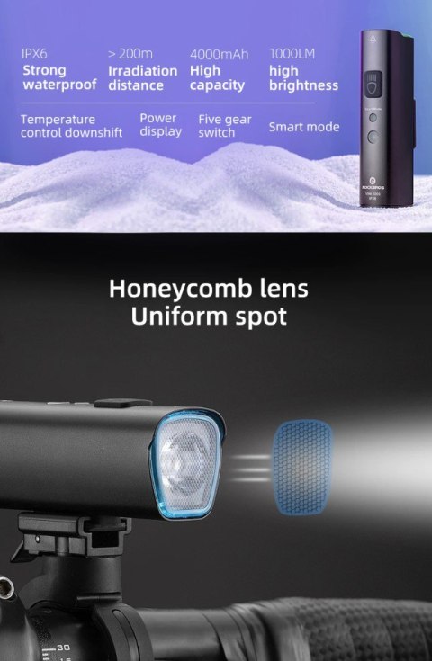 ROCKBROS Lampka rowerowa przednia 1000LM (V9M1000)