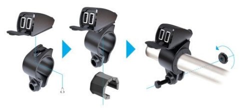 38828 Usb-Fix Trek, podwójna, wodoodporna ładowarka USB mocowana na kierownicy - Ultra Fast Charge - 5400 mA - 12/24 V