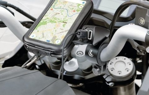 38828 Usb-Fix Trek, podwójna, wodoodporna ładowarka USB mocowana na kierownicy - Ultra Fast Charge - 5400 mA - 12/24 V