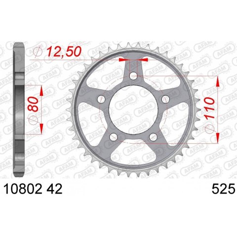 AFAM ZĘBATKA TYŁ STALOWA 10802-42 #525 42 ZĘBY